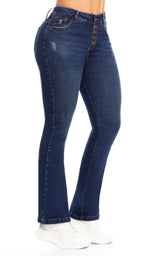 Jean 3 Botones Bota Campana Levanta Cola Tiro Alto con Botones | Ref. J3276