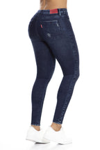 Jean Skinny Levanta Cola Azul con Desgastados J3347 DenimClazz