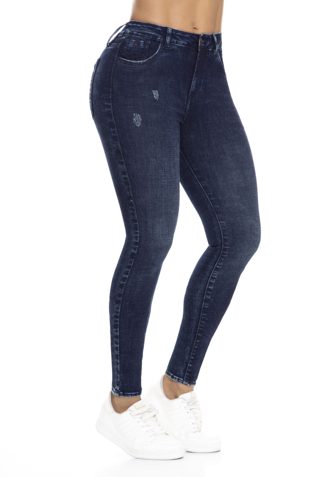 Jean Skinny Levanta Cola Azul con Desgastados J3347 DenimClazz