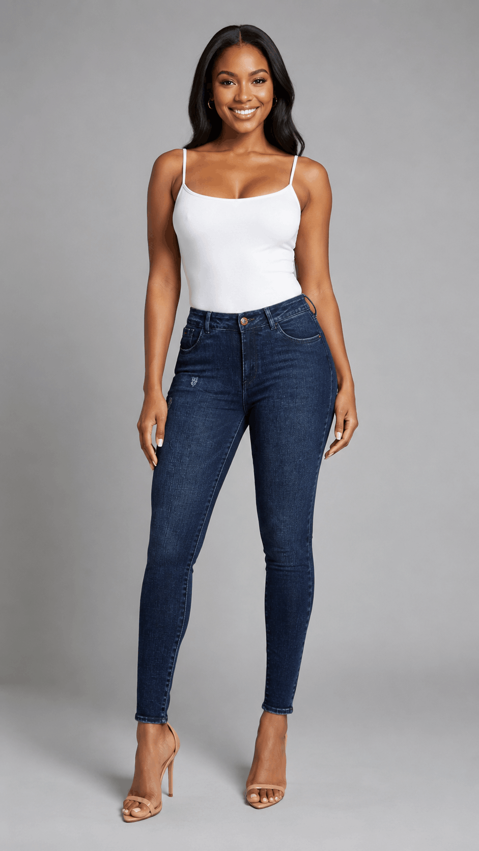 Jean Skinny Levanta Cola Azul con Desgastados J3347 DenimClazz