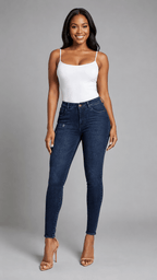 Jean Skinny Levanta Cola Azul con Desgastados J3347 DenimClazz