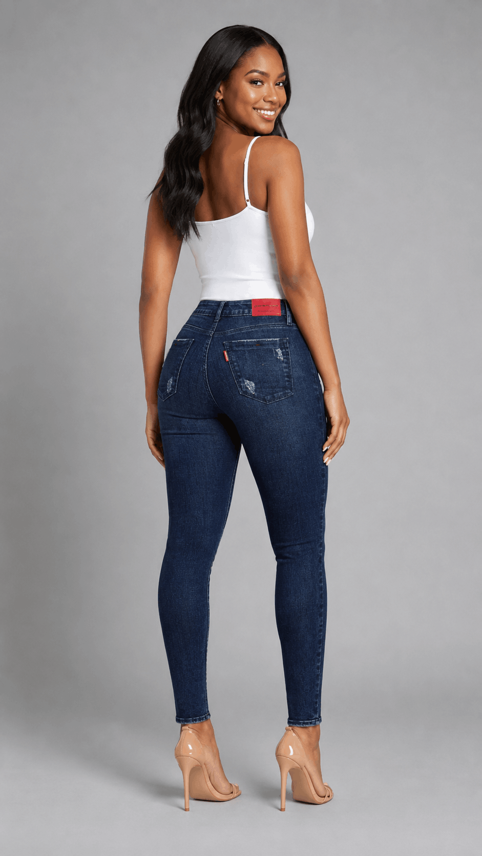 Jean Skinny Levanta Cola Azul con Desgastados J3347 DenimClazz