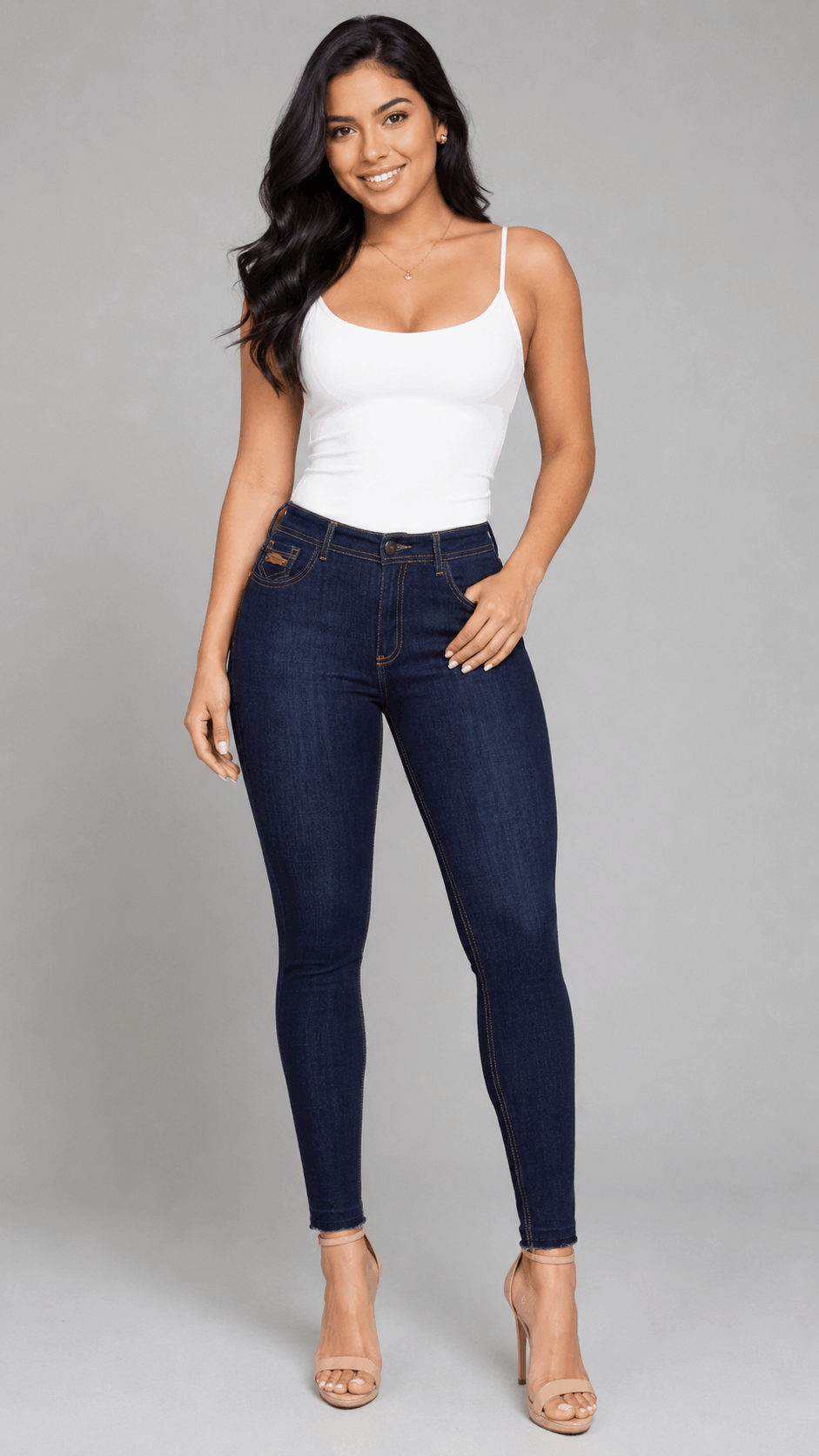 Jean Skinny Levanta Cola Azul êndigo Desflecado J3414 DenimClazz