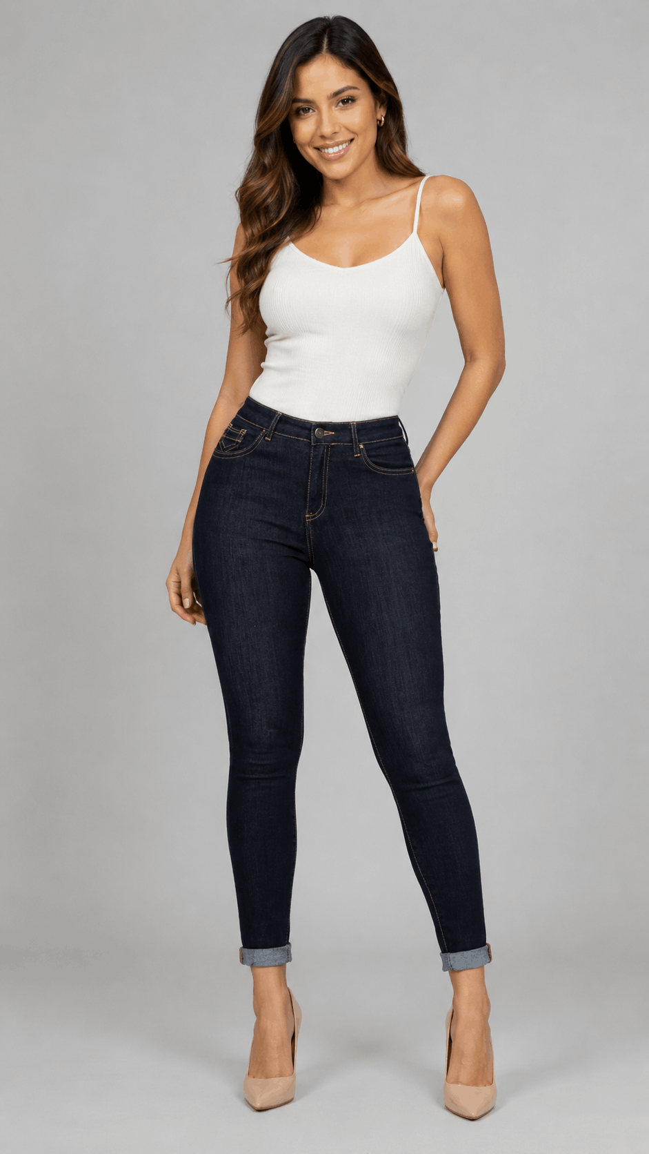 Jean Skinny Levanta Cola Azul Premium con Doblez J3416 DenimClazz