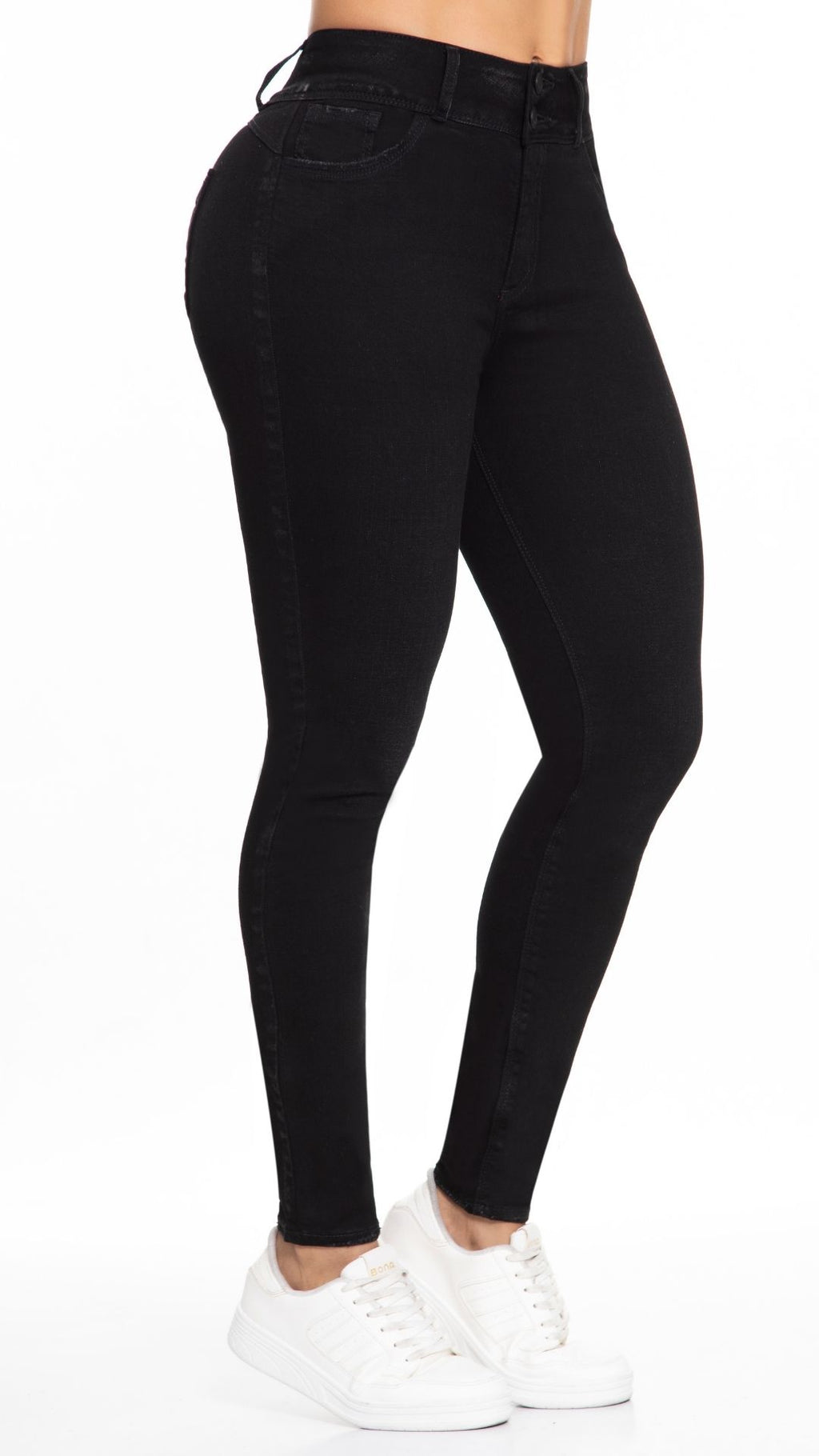 Jean Skinny Levanta Cola 2 Botones Negro  | J3430