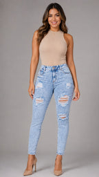 Jean Boyfriend Dirty Levanta Cola con Rotos | J3482